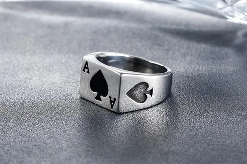 Miniatura 3 de Anillo de acero inoxidable JAJAFOOK para hombre, póquer, negro plateado, tamaños 6 14