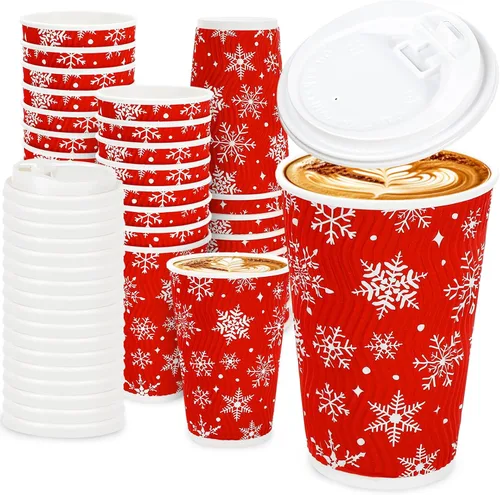 Miniatura 10 de JarThenaAMCS 100 tazas de café desechables de otoño con tapas, taza de papel de calabaza rosa naranja de 16 onzas, taza de papel de calabaza