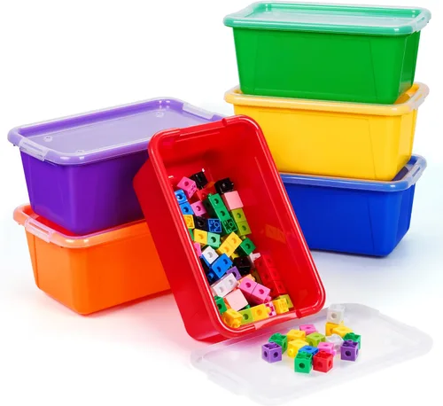 GAMENOTE Contenedores de almacenamiento de 6 cuartos de galón con tapas, caja de plástico con pestillo para el aula y almacenamiento de juguetes