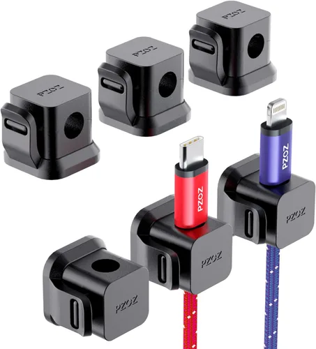 PZOZ Paquete de 6 organizadores de cables, clips adhesivos para cables de carga, organizador de cables, gestión de cables USB de carga para el Negro