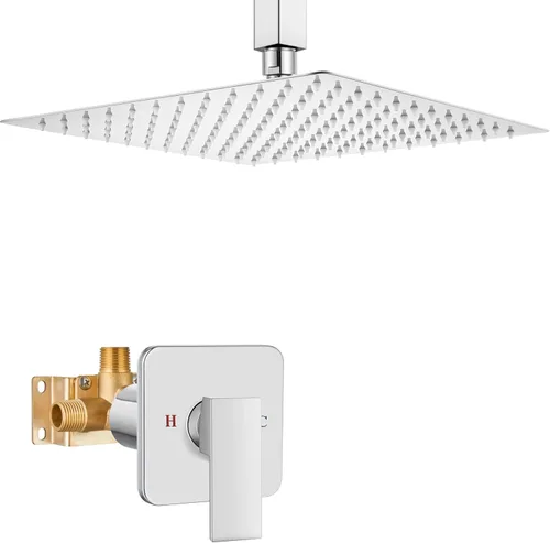 Miniatura 16 de Heyalan Juego de grifo de ducha cuadrado de acero inoxidable para baño, sistema de ducha tipo lluvia con una manija, kit de acabado de ducha de una