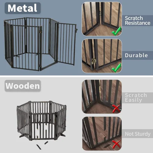 Miniatura 2 de Puertas de metal independientes para perros con puerta para interiores y exteriores, 40 pulgadas, extra ancha, 36 pulgadas de alto, puerta Negro
