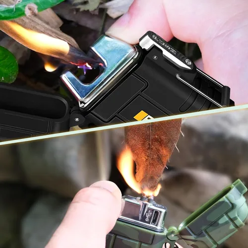 Miniatura 6 de Paquete de 2 encendedores impermeables para exteriores, encendedores eléctricos de doble arco a prueba de viento, encendedor de plasma sin llama
