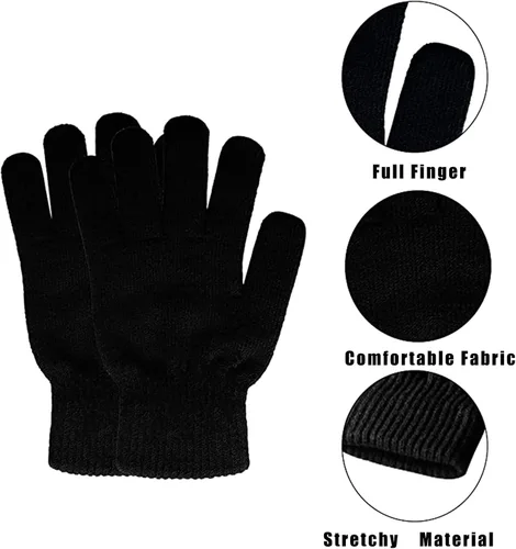 Miniatura 6 de 6 pares de guantes mágicos de invierno para mujeres y hombres, para clima frío, térmicos, cálidos, guantes elásticos, guantes de punto negro