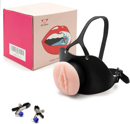 Miniatura 3 de BELSIANG Bozales de boca sexual oral, modelo grande de piel sintética, bozales de boca bloqueada (negro, grande)