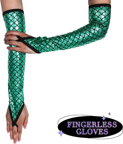Miniatura 5 de GEMILY Fish Scale Gloves Fingerless Fashion Mermaid Sparkly Arm Sleeve Long Party Rave Gloves Costume for Women and Girls