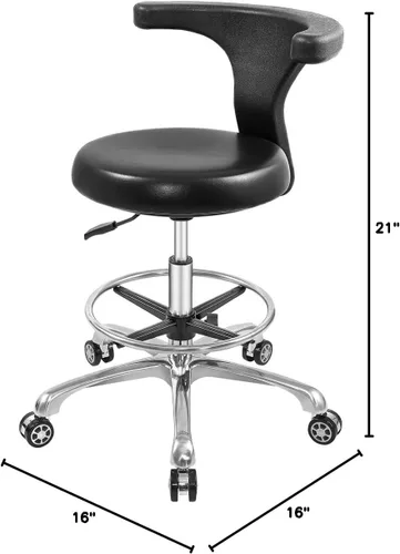 Miniatura 2 de Taburete rodante, silla de trabajo ajustable con ruedas y respaldo, resistente, para oficina, cocina, médico, dentista, tienda, laboratorio y hogar