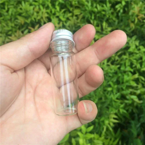 Miniatura 6 de 100 unidades 0.5 fl oz botellas de vidrio con tapa de metal vacío pequeña botella de deseos frascos de vidrio (100, 0.5 fl oz)