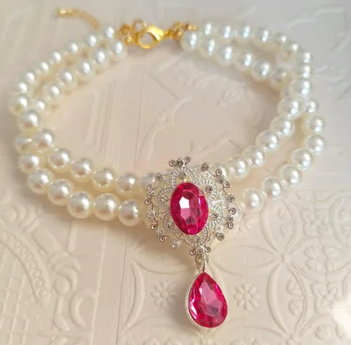 Miniatura 4 de Collar de perlas de 2 filas para gatos, collar de perlas para perros, collares de diamantes de imitación para perros pequeños, accesorios de collar
