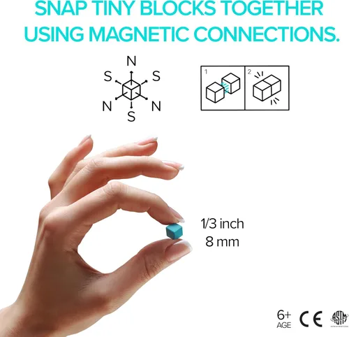 Miniatura 2 de PIXIO Mini bloques magnéticos y cubos magnéticos para niños, pequeños imanes para manualidades, juego de construcción STEM, juguetes de aprendizaje