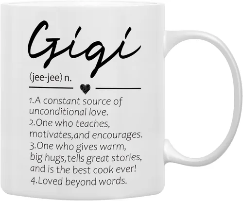 QASHWEY Gigi Definition - Taza de café con texto en inglés "Grande", regalo de cumpleaños de la abuela y la madre, para nieta, nieto, taza de