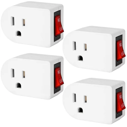 VSEER Toma de tierra con interruptor de encendido y apagado, interruptor de salida de adaptador de corriente individual 15A 1875W/3 clavijas en