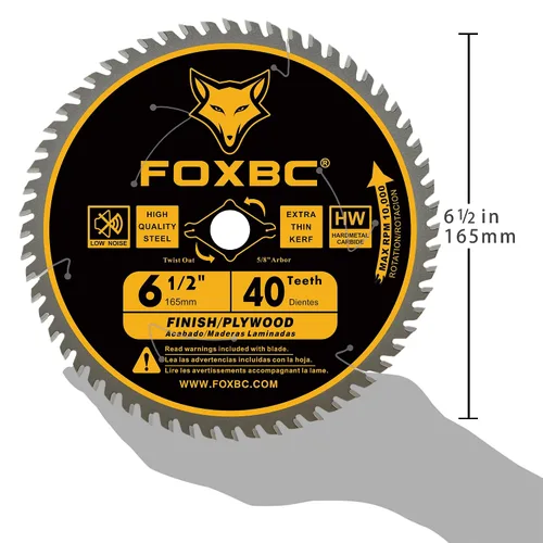 Miniatura 3 de FOXBC Hoja de sierra circular de 6-1/2 pulgadas, acabado fino, 40 dientes para corte de madera, corte fino con eje de 5/8 pulgadas