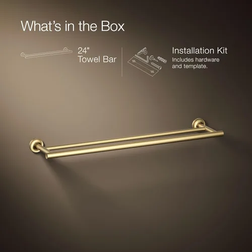 Miniatura 9 de Kohler 14375-2MB Purist® - Toallero doble de 24 pulgadas, latón cepillado vibrante