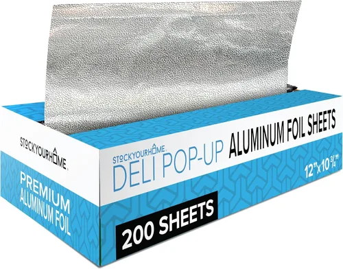 Miniatura 10 de 200 hojas de papel de aluminio precortadas para delicatessen - Hojas emergentes de 9 pulgadas para restaurante, cubiertas desechables para alimentos