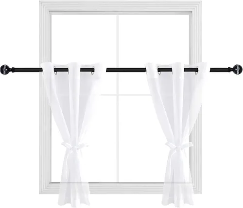 Miniatura 2 de Hiasan - Cortinas traslúcidas de gasa cortas semitransparentes con ojales y alzapaños filtrantes de luz para ventana, dormitorio, baño, 2 paneles