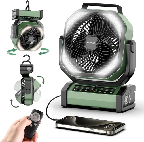 Miniatura 8 de Socool Ventilador de campamento con luz, ventilador de batería recargable de 20000 mAh, tiempo máximo de funcionamiento de 112 horas, 9 velocidades