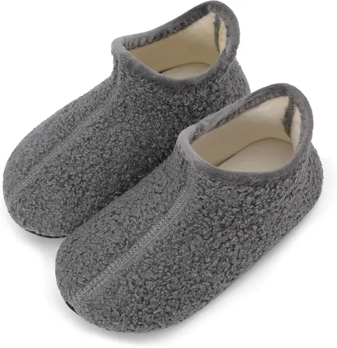 Scurtain Pantuflas unisex para niños grandes, calcetines de lana artificial con suela de goma antideslizante para niños grandes, niñas y niños