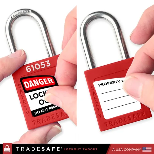 Miniatura 4 de TRADESAFE Juego de cerraduras de bloqueo - 7 candados iguales con llave roja, 2 llaves por cerradura, cerraduras Loto compatibles con OSHA