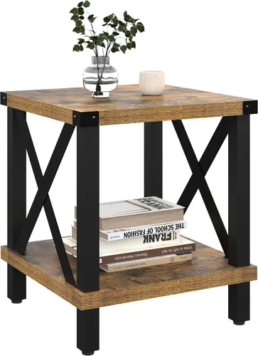 Miniatura 11 de MMEOLUOOK MLBZ06R - Mesa auxiliar cuadrada grande para sofá, mesa de centro industrial de 20 pulgadas, mesa de noche con estante de almacenamiento
