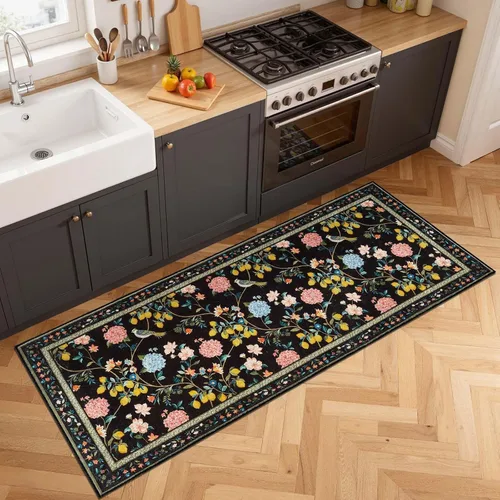 Miniatura 85 de Jinchan Alfombra Floral de Pasillo, 2x5, Alfombras Antideslizantes Lavables a Máquina, Alfombra Suave de Pelo Bajo para Pasillo, Resistente a
