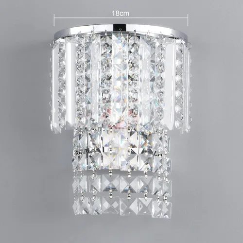 Miniatura 7 de Pathson Aplique de pared moderno de cristal K9 con cableado, acabado cromado, lámpara de pared con gotas de cristal acrílico para dormitorio y sala