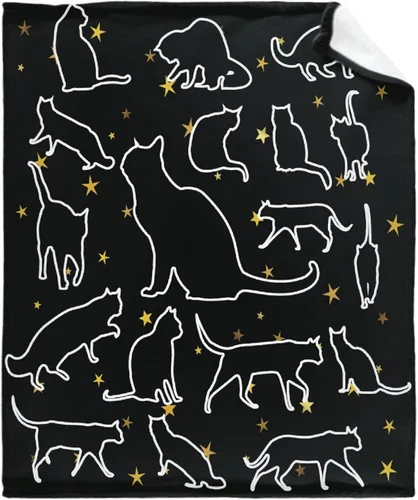 Khumbhira Manta de estrellas de gatos negros, regalos lindos para niños y niñas, decoración de gatitos, manta de franela suave y ligera, ropa de