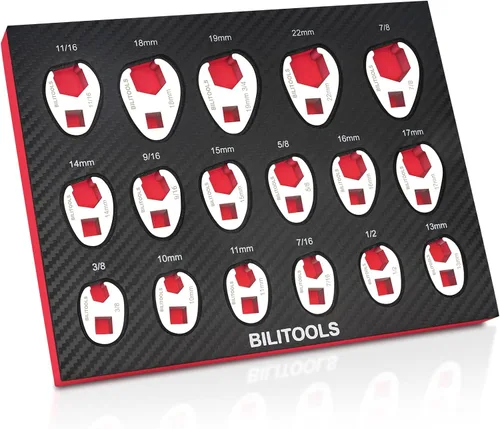 Miniatura 10 de BILITOOLS Juego de llaves de pie de cuervos jumbo de 14 piezas, llave de pie de gallo grande de 1/2", SAE, 1-1/16" - 2" mm, acero CR-V