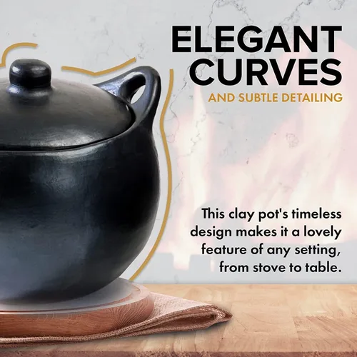 Miniatura 6 de Auténtica olla de sopa y frijoles Chamba con tapa, elegante horno holandés de arcilla negra totalmente natural para cocinar lenta y uniformemente