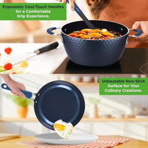 Miniatura 4 de NutriChef Juego de ollas y sartenes de 11 piezas, juego de utensilios de cocina antiadherentes con revestimiento de cerámica, asas frías al tacto