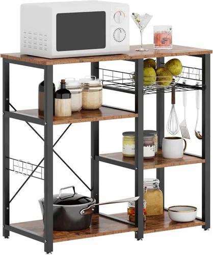 soges Estante de panadero de cocina de 3 niveles, soporte utilitario para horno microondas, carrito de almacenamiento, estante de estación de Blanco