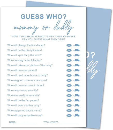 Miniatura 18 de Juegos de baby shower para niño o niña, consejos de baby shower y tarjetas de deseos para padres futuros, juegos de revelación de género, 30