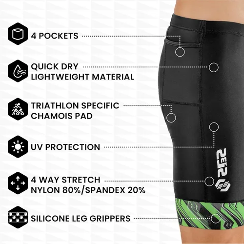 Miniatura 3 de Pantalones cortos de triatlón para hombre Pantalones cortos de triatleta 4 bolsillos FRT 8 pulgadas Swim Bike Tri Shorts para hombre
