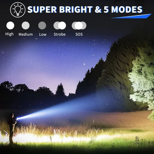 Miniatura 2 de UUYEE Paquete de 3 linternas recargables de alto lúmenes, linterna súper brillante, 5 modos de linterna LED recargable, linternas tácticas