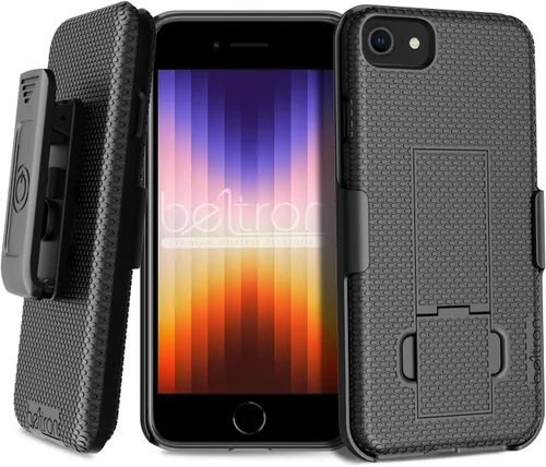 Miniatura 2 de BELTRON Funda para iPhone 7/8/SE 2020/SE 2022, funda de agarre de goma súper delgada y funda de clip giratorio para cinturón combinado con soporte