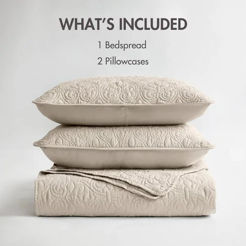 Miniatura 6 de Madison Park Quebec - Colcha acolchada reversible estilo damasco, ideal para todas las estaciones, juego de cama de colcha ligera y fundas a juego