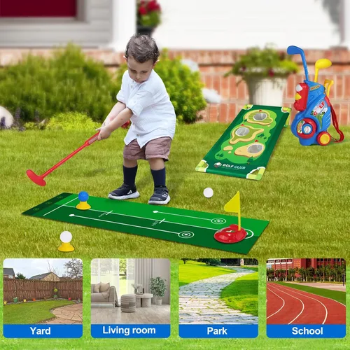 Miniatura 7 de Juego de Golf para Niños Pequeños para Niños y Niñas de 2 3 4 5 Años, Carrito de Golf Mejorado para Niños con Alfombrilla de Putting y Tablero