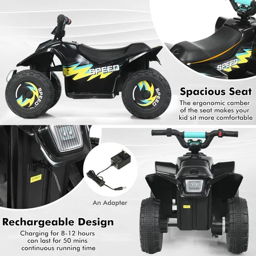 Miniatura 4 de DORTALA ATV para niños, auto de juguete motorizado alimentado por batería de 6 V, ruedas antideslizantes, Quad eléctrico de 4 ruedas para niños de 3