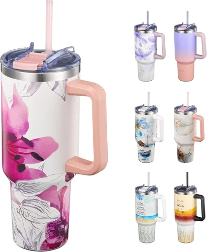 Miniatura 12 de THILY Vaso de 40 onzas de acero inoxidable con asa - Taza de viaje con aislamiento al vacío, tapa a prueba de salpicaduras y a prueba de fugas, 2