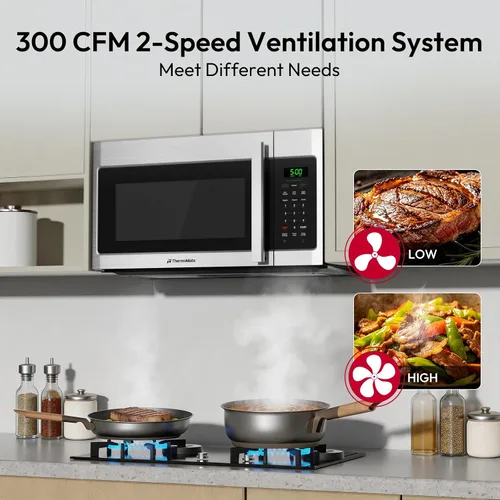 Miniatura 5 de Horno microondas de convección de 30 pulgadas, ThermoMate de 1.5 pies cúbicos sobre la estufa, acero inoxidable de 900 W, cocción con un solo toque
