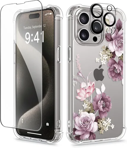 Miniatura 78 de GVIEWIN - Funda floral para iPhone 14 de 6.1 pulgadas, protector de pantalla + protector de lente de cámara, no se amarillenta, a prueba de golpes