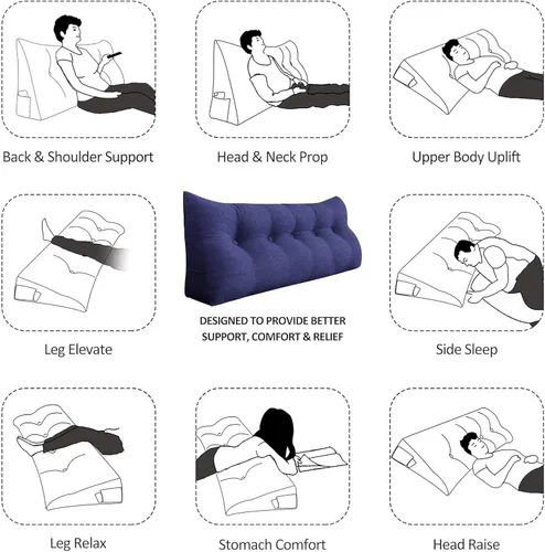 Miniatura 6 de Almohada de cuña pequeña para cabecero; almohada para leer, para sentarse en la cama, almohada triangular de respaldo para adultos, almohada