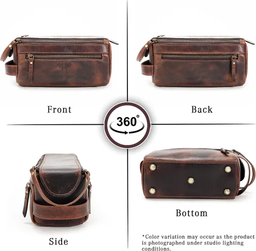 Miniatura 4 de Neceser de cuero hecho a mano de primera calidad para hombres y mujeres, kit de cuero genuino Dopp y bolsa de afeitar para hombres, bolsa