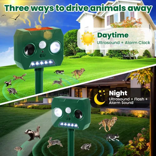 Miniatura 4 de Repelente solar ultrasónico de animales al aire libre, paquete de 4 dispositivos repelentes de gatos, ardillas, mapaches, pájaros, perros, ciervos