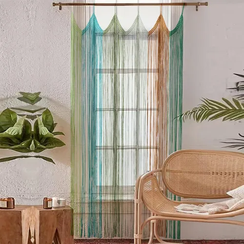 Miniatura 9 de IOWER Cortina de macramé larga de algodón para ventana, cortinas bohemias para dormitorio, boda, telón de fondo, divisor de habitación, puerta