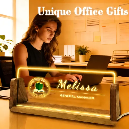 Miniatura 7 de Placa de nombre de escritorio personalizada con logotipo, placa acrílica iluminada personalizada para escritorio, regalos de oficina personalizados