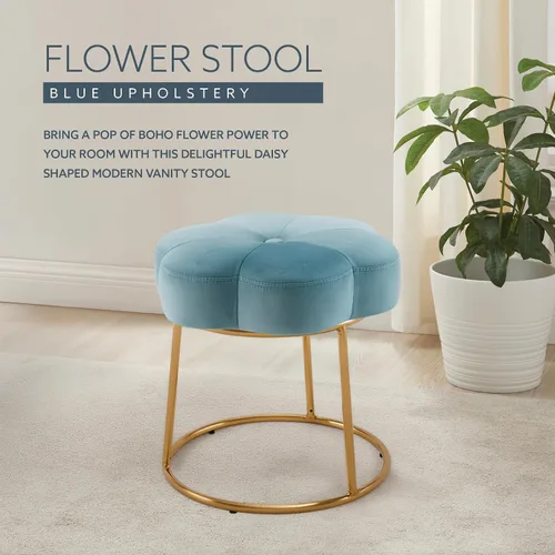 Miniatura 7 de Linon Talulah - Taburete decorativo y tocador azul claro y dorado