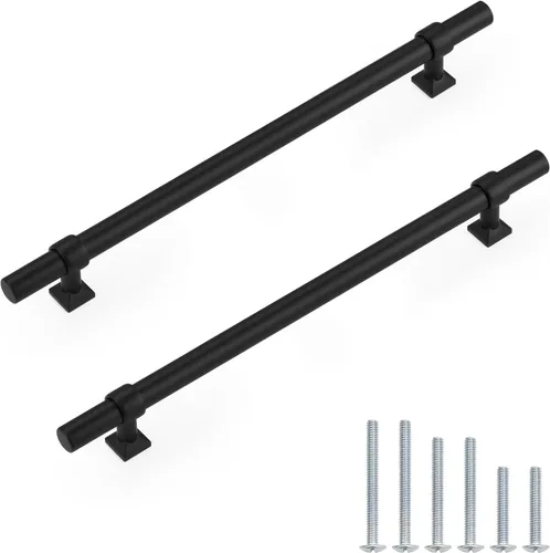 Miniatura 12 de Paquete de 5 pomos de gabinete negro mate, tiradores de gabinete de un solo agujero para cocina y baño, manija de barra en T de acero inoxidable