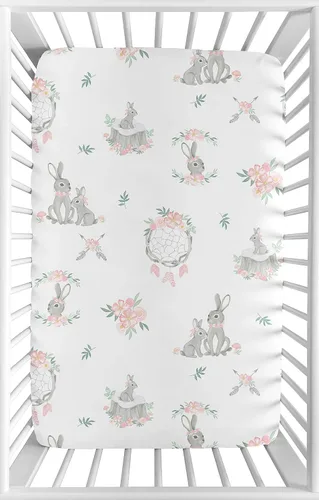 Miniatura 13 de Sweet Jojo Designs Sábanas ajustables para cuna (flores de ciervos del bosque) para niñas, guardería infantil, habitación de niños pequeños