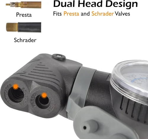 Miniatura 2 de Lumintrail Mini bomba de bicicleta portátil para válvulas Presta y Schrader - Bomba de aire para neumáticos de bicicleta con manómetro - Bola